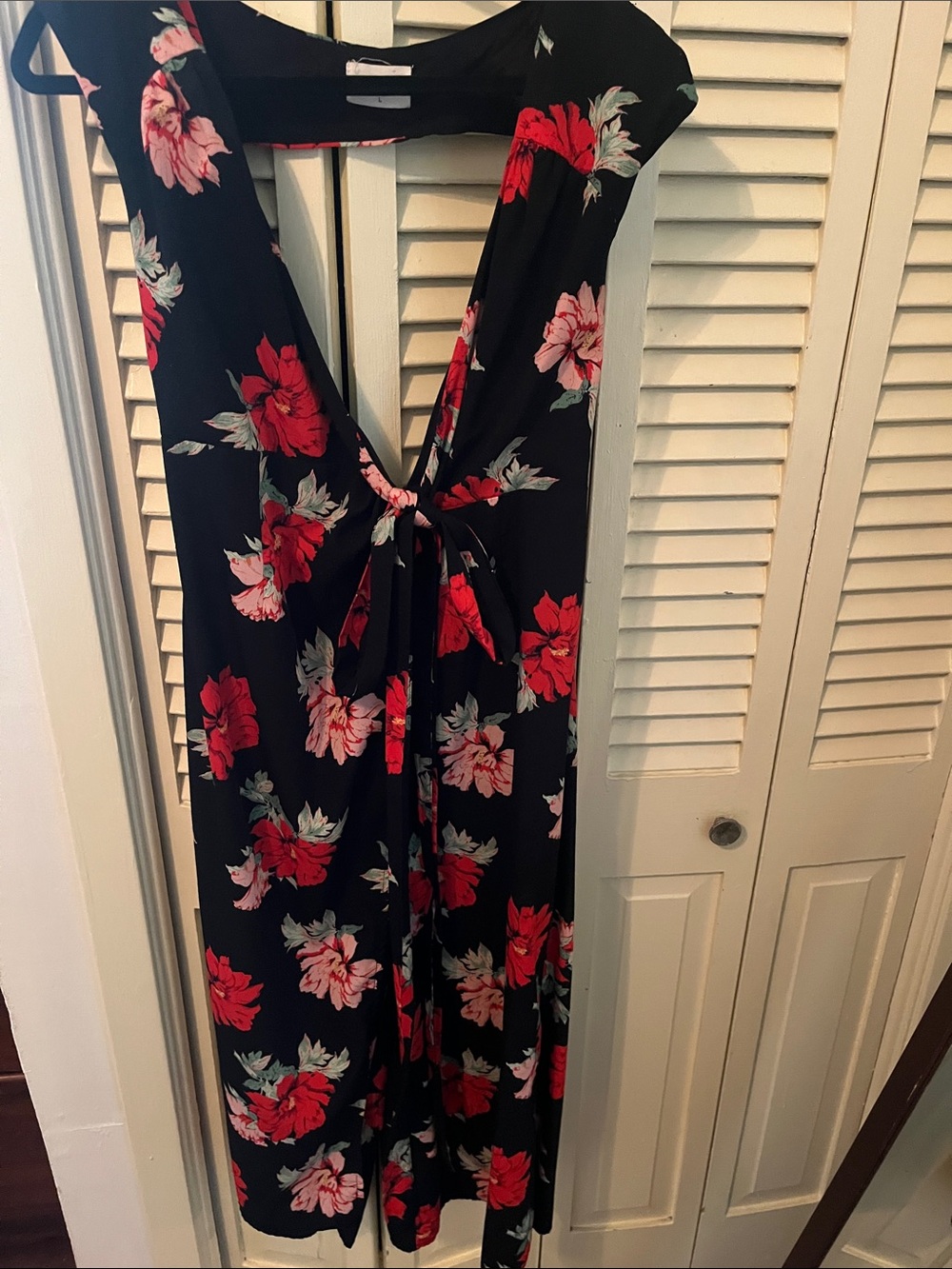 Black Floral Tie-Front Wide-Leg Jumpsuit